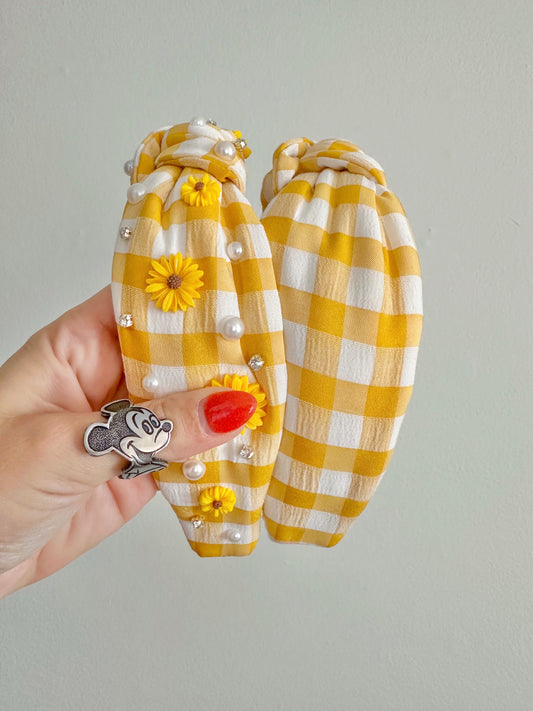 Yellow Gingham Knot Headband