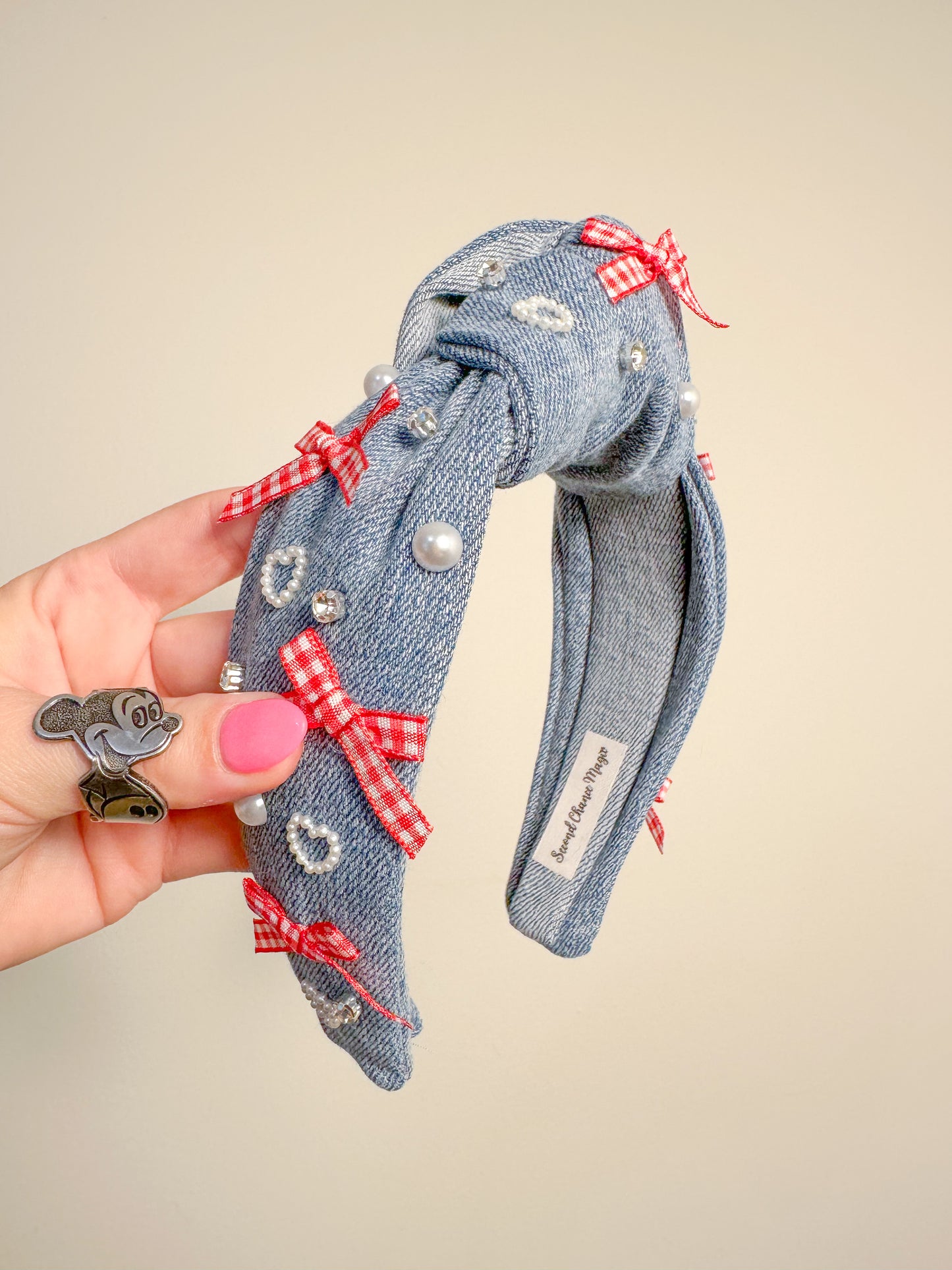 Red White & Blue Denim Knot Headband