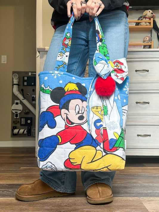 Snowy Fab 5 Vintage Flannel Pillowcase Tote