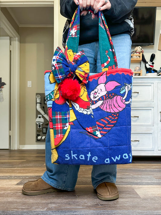 Skate Away Vintage Flannel Pillowcase Tote