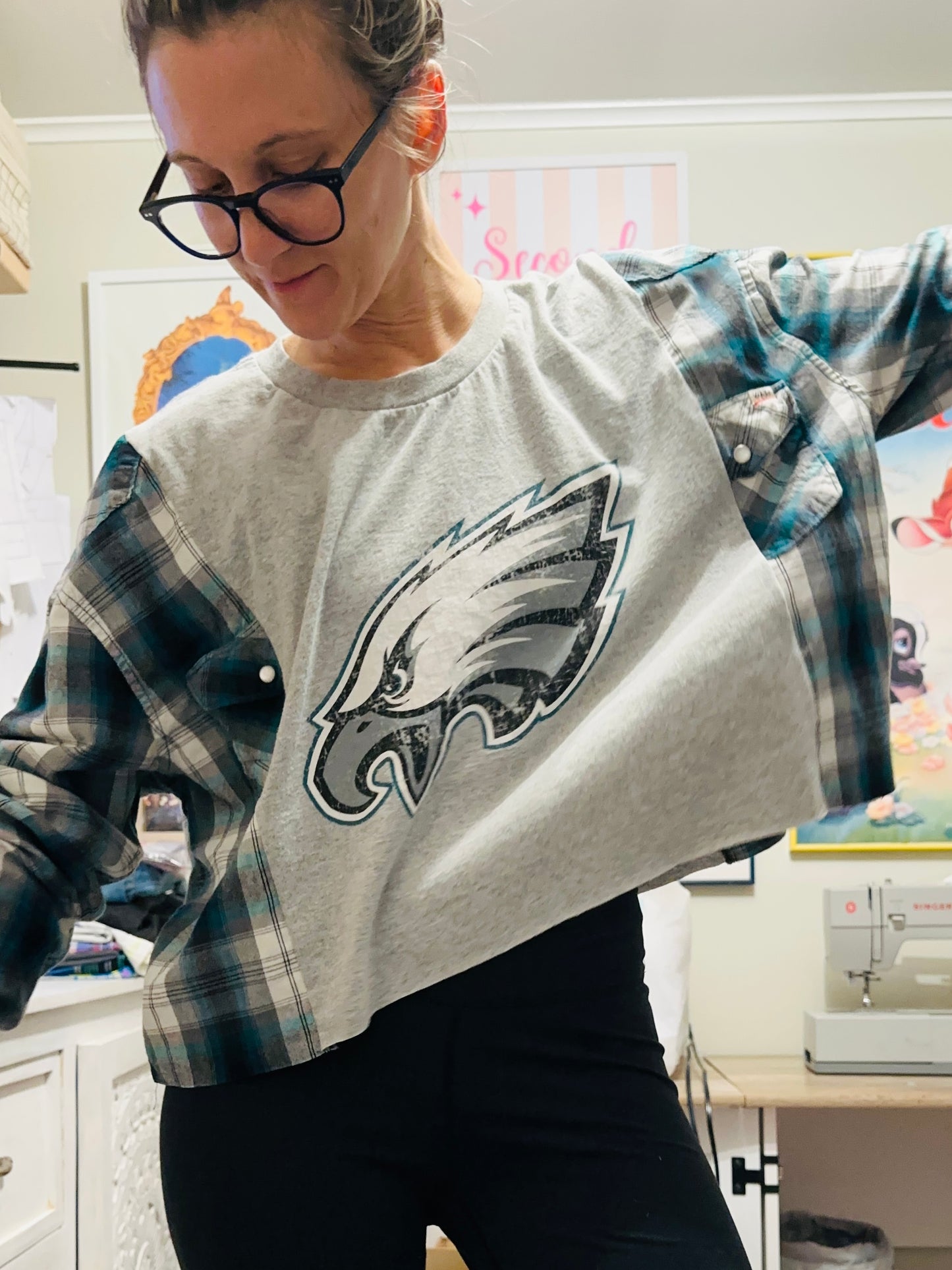Eagles Plaid Tee Rework & Matching Knot Headband