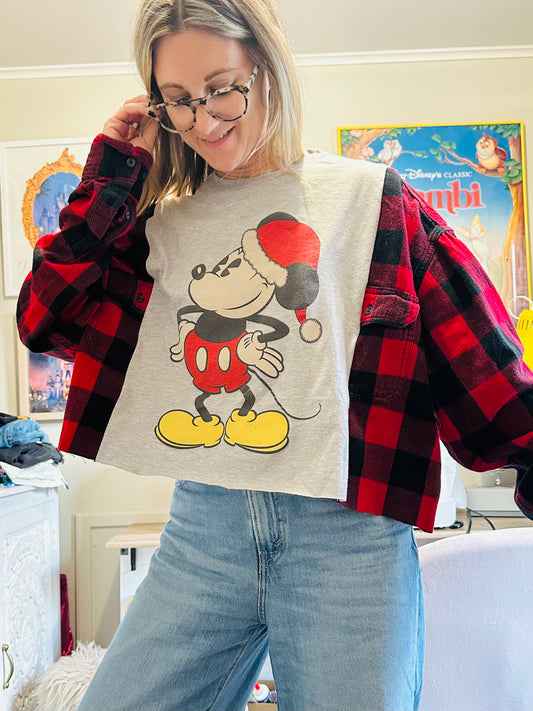 Christmas Mouse Plaid Tee Rework & Matching Knot Headband
